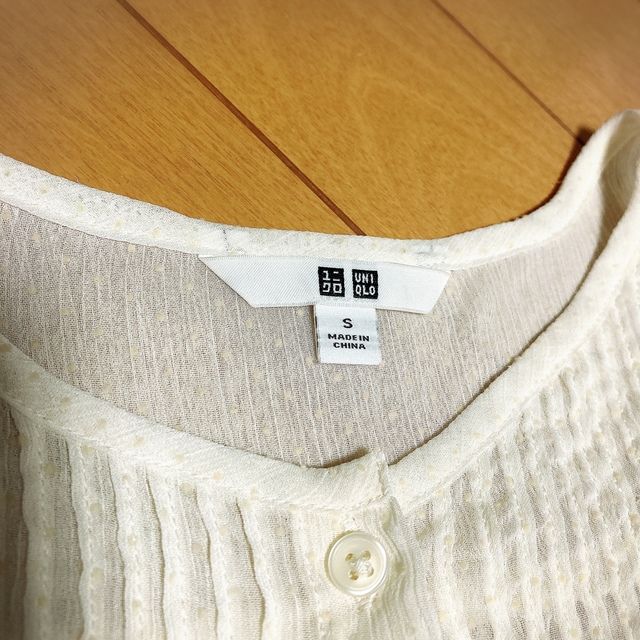 UNIQLO(ユニクロ)のシフォン 七分袖 ワンピース ペチコート ドット 水玉 オフホワイト ひざ下丈 レディースのワンピース(ひざ丈ワンピース)の商品写真