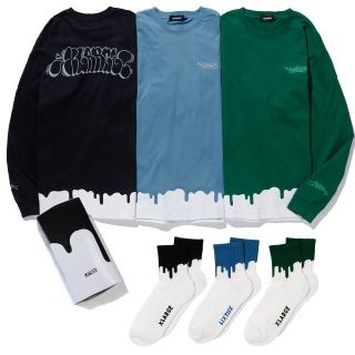 エクストララージ(XLARGE)のXLARGEｘLIXTICK DRIP PAINT L/S TEE グリーン 緑(Tシャツ/カットソー(七分/長袖))