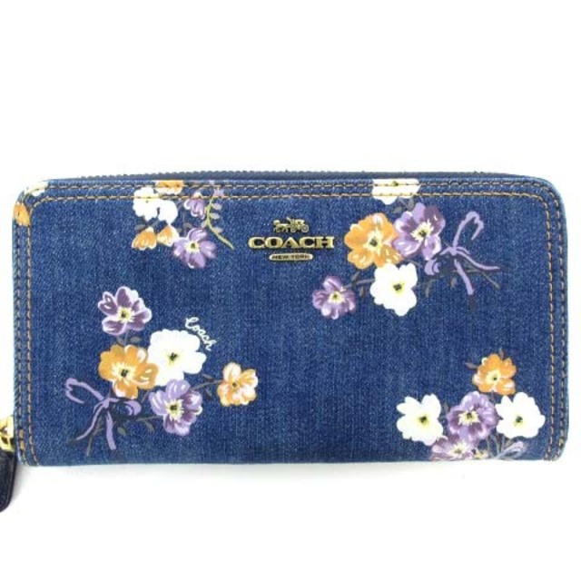 COACH - コーチ 67662 ラウンドファスナー長財布 デニム フローラル 花