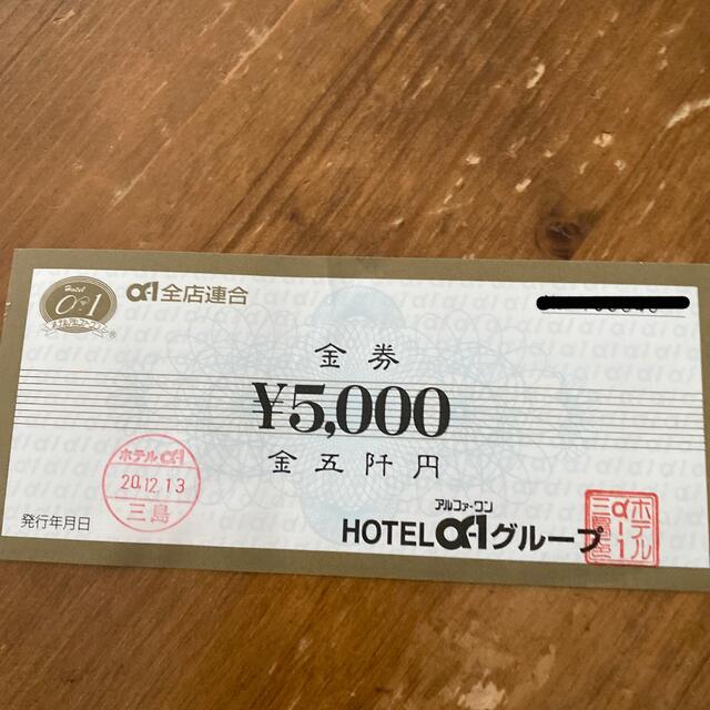 ホテル　金券5000円分　ホテルα-1 アルファーワン