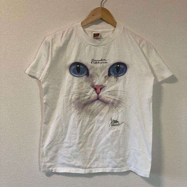 ART VINTAGE(アートヴィンテージ)のアニマルTシャツ猫柄メンズS白半袖動物でかろごストリートライク メンズのトップス(Tシャツ/カットソー(半袖/袖なし))の商品写真