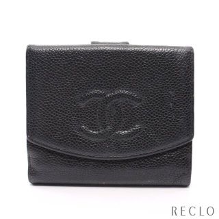 シャネル(CHANEL)のココマーク Wホック財布 二つ折り財布 キャビアスキン ブラック ゴールド金具(財布)