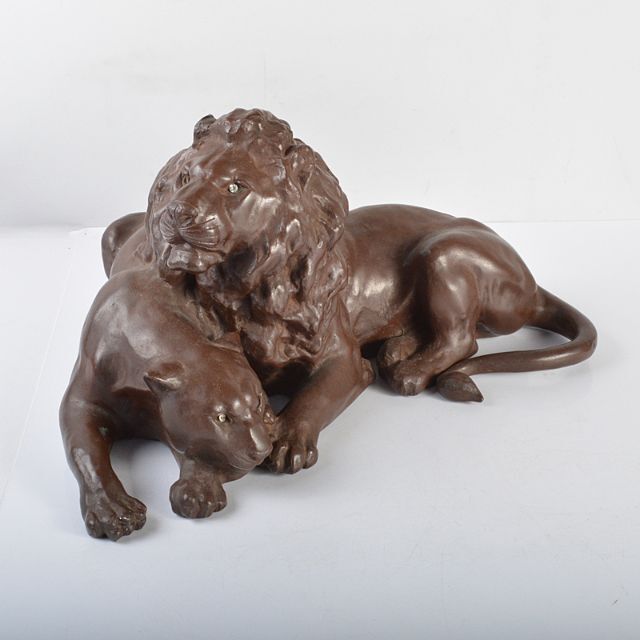 彫刻家 石崎秀峰作 ブロンズ像 夫婦獅子 置物 重さ約17.8㎏ R4435C 彫刻家 石崎秀峰作 ブロンズ像 夫婦獅子 置物 重さ約17.8㎏ R4435C