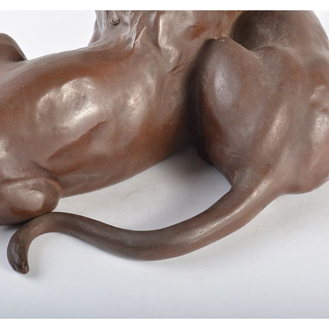 彫刻家　石崎秀峰作　ブロンズ像　夫婦獅子　置物　重さ約17.8㎏　R4435C エンタメ/ホビーの美術品/アンティーク(金属工芸)の商品写真