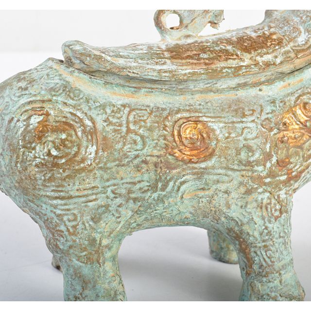 中国 古銅青銅 饕餮文 神獣文形香炉 時代箱 C R4438 - 美術品/アンティーク