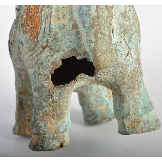 中国 古銅青銅 饕餮文 神獣文形香炉 時代箱 C R4438