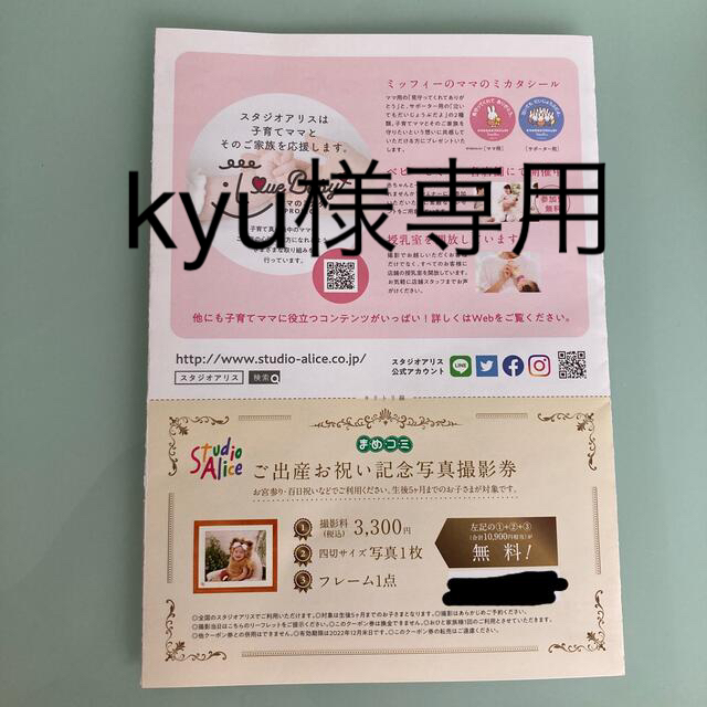 ※kyu様専用　スタジオアリス　優待券 チケットの優待券/割引券(その他)の商品写真