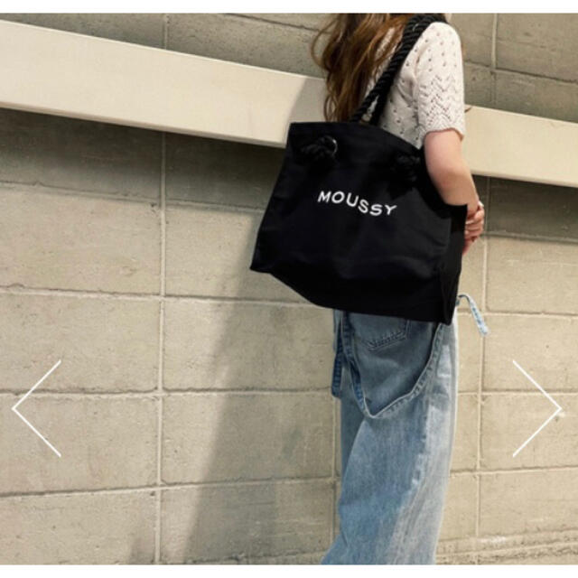 moussy(マウジー)のブラック♡MOUSSYキャンバストートバッグ♡ショッパー型トートバック♡新品 レディースのバッグ(トートバッグ)の商品写真