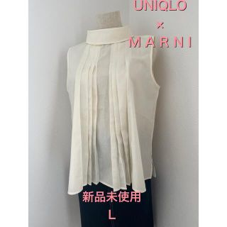 ユニクロ(UNIQLO)のUNIQLO ユニクロ　MARNI マルニ　タックブラウス　白　Lサイズ(シャツ/ブラウス(半袖/袖なし))