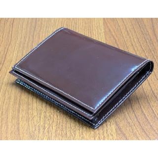 本革レザーカードケース 名刺入れ(艶ブラウン) ハンドメイド品　22お537(名刺入れ/定期入れ)