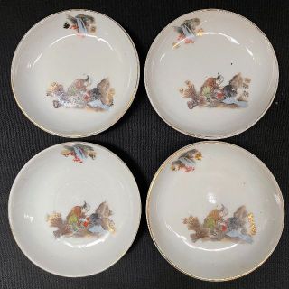 豆皿 取り皿 小皿 骨董 明治 大正 アンティーク レトロ 4客 1/4(食器)