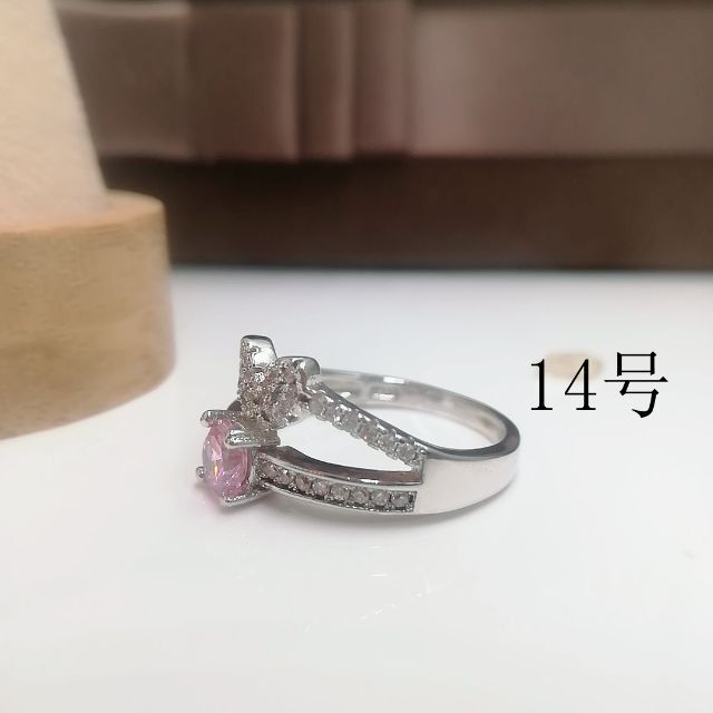 tt14030閉店セールリング14号リング可愛いウサギピンク色czダイヤモンド レディースのアクセサリー(リング(指輪))の商品写真