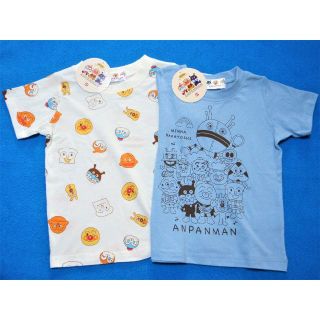 アンパンマン(アンパンマン)の新品　95cm　アンパンマン　男の子半袖Tシャツ2枚セット　ブルー・フェイス総柄(Tシャツ/カットソー)