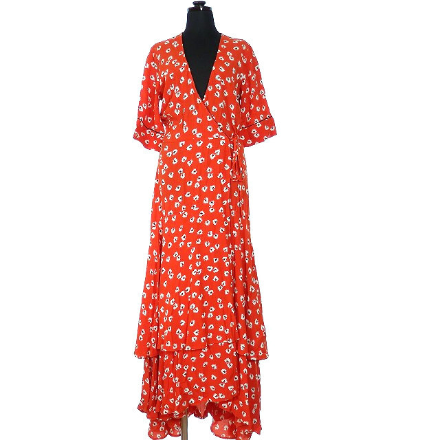 ガニー GANNI 18AW フラワープリントワンピース ドレス 34 オレンジ ガニー GANNI 18AW フラワープリントワンピース ドレス 34 オレンジ
