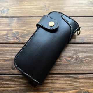 ヌメ革/手縫い【サドルレザー ロングウォレット 丸染めブラック】の