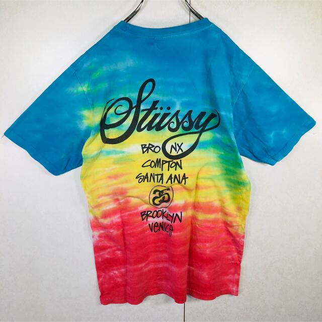 STUSSY(ステューシー)のステューシー タイダイ柄 デカロゴ 青 赤 黄色 半袖 Sサイズ メキシコ製 メンズのトップス(Tシャツ/カットソー(半袖/袖なし))の商品写真