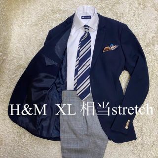 エイチアンドエム(H&M)のH&M スリムフィット　紺ブレ金ボタン　ストレッチ　XL相当　テーラード(テーラードジャケット)