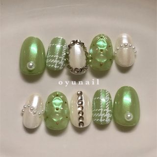 【現品】green tea｜韓国　韓国風　ネイルチップ　フレンチガーリー(つけ爪/ネイルチップ)