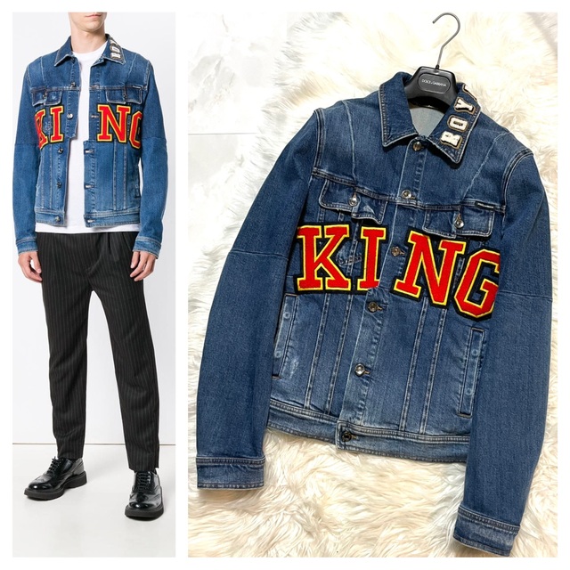 本物 美品 ドルチェ&ガッバーナ KING ワッペン デニム ジャケット 50 11