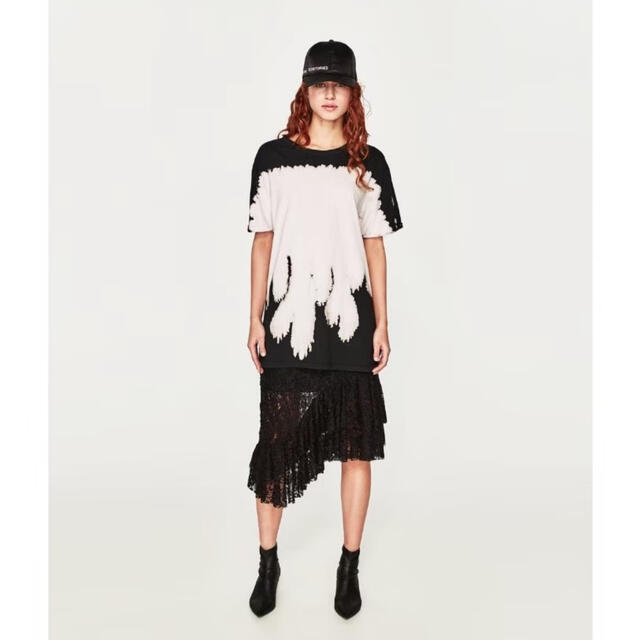 ZARA - ZARA フリル付き レース スカート ザラ アシンメトリーの ZARA - ZARA フリル付き レース スカート ザラ アシンメトリーの