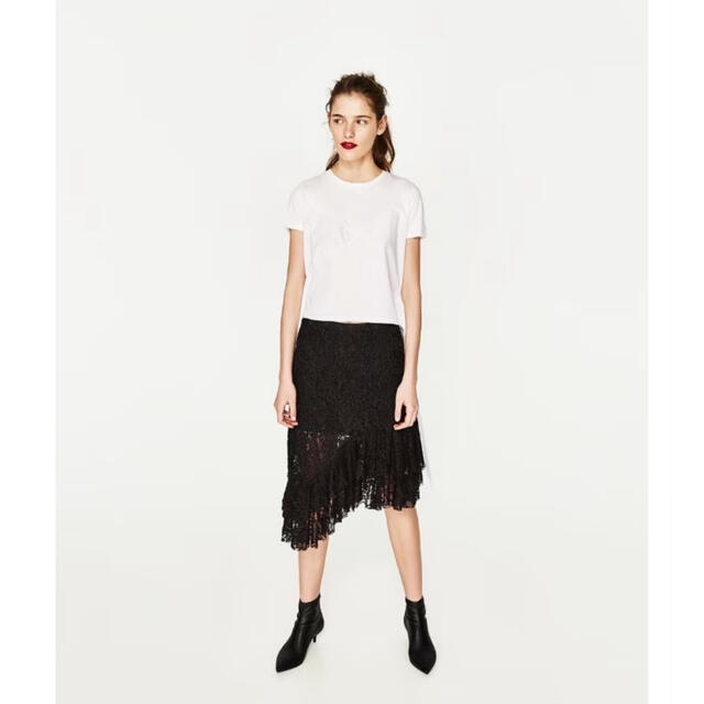 ZARA - ZARA フリル付き レース スカート ザラ アシンメトリーの ZARA - ZARA フリル付き レース スカート ザラ アシンメトリーの
