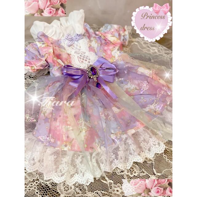 Princessdress　メルヘンドレス　犬服　猫服　キラキラチャーム付　 ハンドメイドのペット(ペット服/アクセサリー)の商品写真