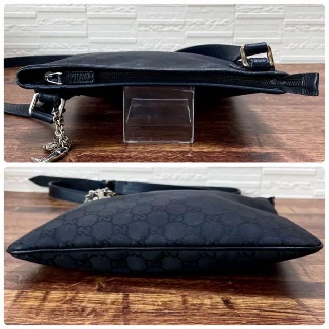 Gucci(グッチ)のグッチ ナイロン×レザー ショルダー バッグ メッセンジャー GG柄 ブラック メンズのバッグ(ショルダーバッグ)の商品写真