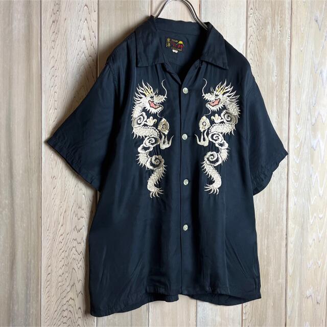 着画あり!!東洋エンタープライズ 刺繍 半袖 レーヨン 開襟シャツ