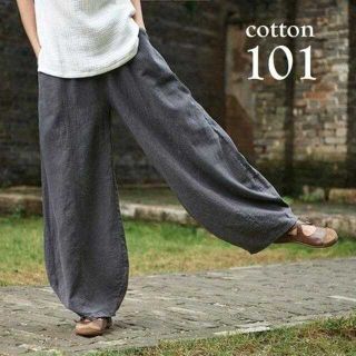 【cotton 101丈/グレー】 綿 とろみ ワイドパンツ ゆるとろ 楽ちん(その他)