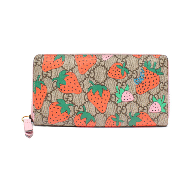 お買得】 G - グッチ GUCCI ラウンドファスナー長財布 イチゴ柄