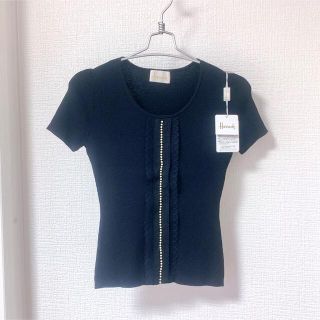 Harrods????新品????ハロッズリボン飾りの8分袖トップス黒2