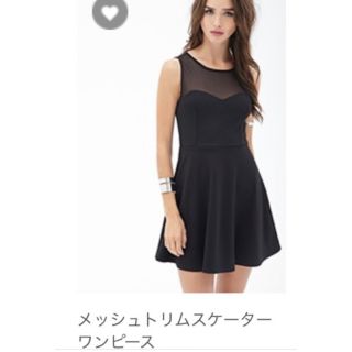 フォーエバートゥエンティーワン(FOREVER 21)のForever21 黒　ドレス　メッシュトリムスケーターワンピース(ひざ丈ワンピース)