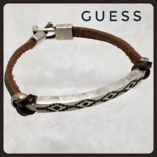 ゲス(GUESS)のGUESS ゲス アクセサリー ブレスレット バングル シルバー レザー メンズ(ブレスレット)