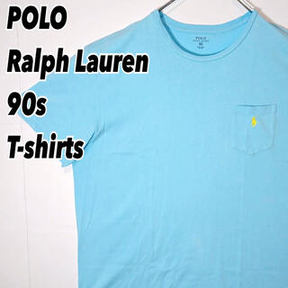 ポロラルフローレン(POLO RALPH LAUREN)のポロラルフローレン メンズ 無地 胸ポケット 半袖 Tシャツ 水色 XXL 古着(Tシャツ/カットソー(半袖/袖なし))