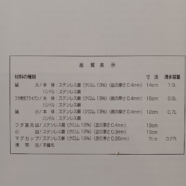 キャンピング鍋８点セット　携帯袋付き スポーツ/アウトドアのアウトドア(調理器具)の商品写真