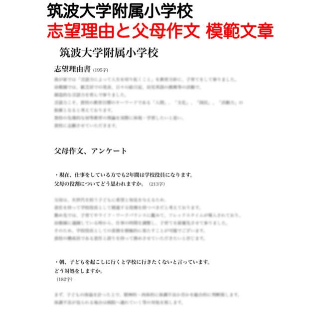 筑波大学附属小学校 願書解答 過去問 小学校受験 筑附 2022 筑小 附属