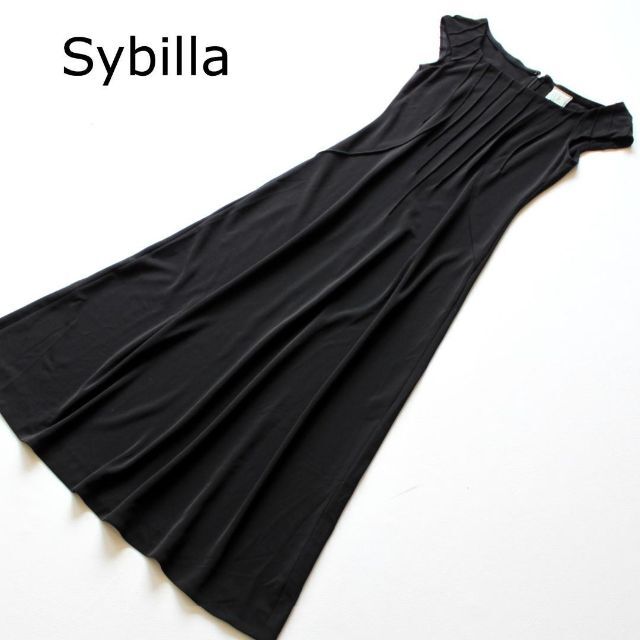 Sybilla(シビラ)のシビラ★フレンチスリーブ　ジャージー　ワンピース　黒　S　大人上品　ドレス レディースのワンピース(ロングワンピース/マキシワンピース)の商品写真