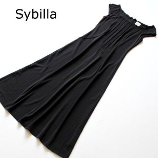 シビラ(Sybilla)のシビラ★フレンチスリーブ　ジャージー　ワンピース　黒　S　大人上品　ドレス(ロングワンピース/マキシワンピース)