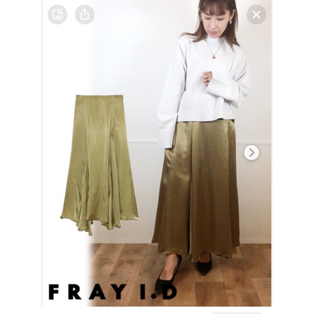 FRAY I.D(フレイアイディー)のFray i.d 2021 サテンスカート　オリーブ レディースのスカート(ロングスカート)の商品写真