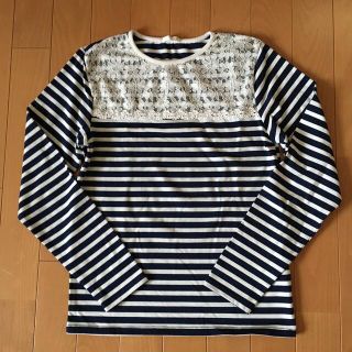 ジーユー(GU)のボーダー　カットソー　長袖　キッズ150サイズ　GU 胸元レースデザイン　(Tシャツ/カットソー)