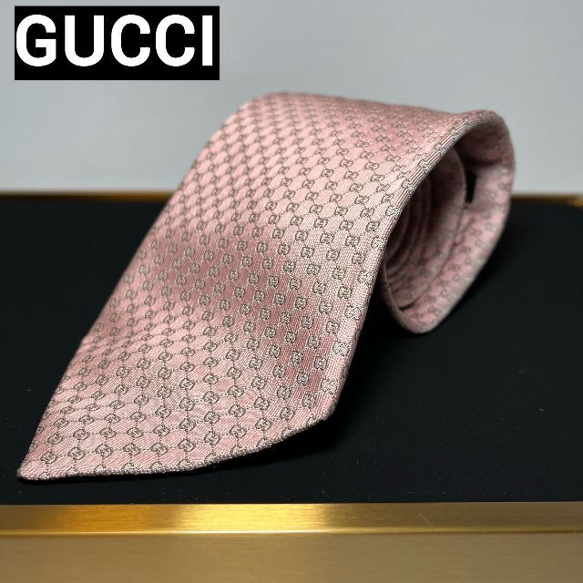 Gucci(グッチ)のグッチ GUCCI ネクタイ シルク ピンク ロゴ ハイブランド ロゴグラム 絹 メンズのファッション小物(ネクタイ)の商品写真