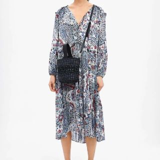 ザラ(ZARA)のZARA プリント柄メタリックスレッドワンピース(ロングワンピース/マキシワンピース)