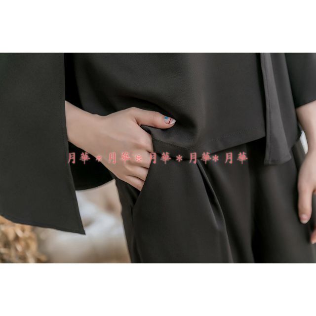 M 黒 パンツドレス パンツスーツ 新品 ガウチョパンツ ケープ袖 81336
