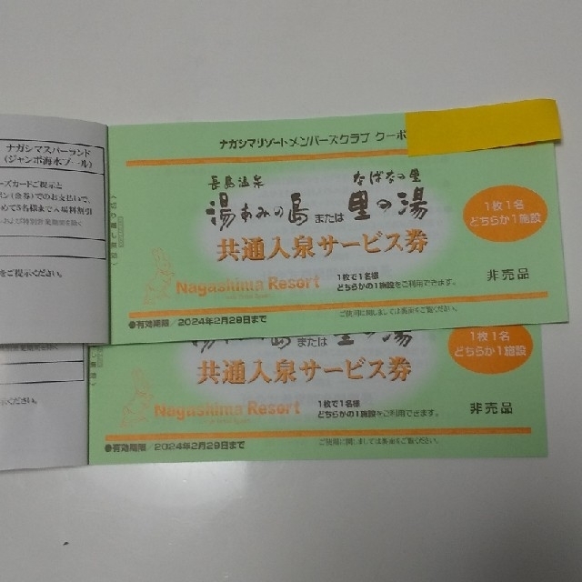 ナガシマ温泉 湯あみの島 4枚 ベゴニアガーデン2枚 クーポン2000円分付き