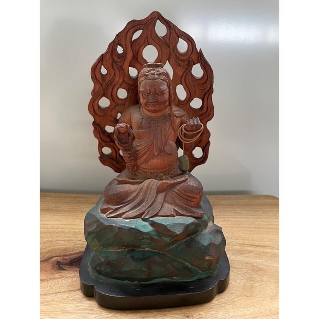 仏師 康祐作 不動明王座像 共箱 仏像 時代物 骨董品