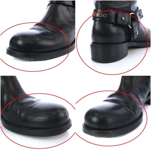 JIMMY CHOO(ジミーチュウ)のジミーチュウ ブーツ ショート ローヒール レザー 37 黒 レディースの靴/シューズ(ブーツ)の商品写真