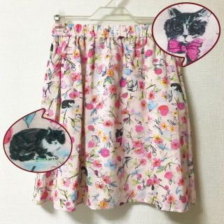 【未使用タグ付】ポールアンドジョーシスター　　猫　花柄スカート　ねこ　38