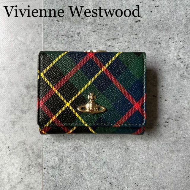 新品 送料無料 Vivienne Westwood　三つ折り財布　チェック柄　レザー