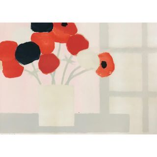 ベルナール・カトラン 「白い花瓶のアネモネ」リトグラフ 版画 額装