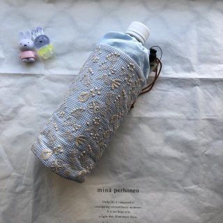 チェックアンドストライプ(CHECK&STRIPE)のハンドメイド☆ペットボトルカバー500ml☆c&s フィールドオブフラワー水色☆(ポーチ)